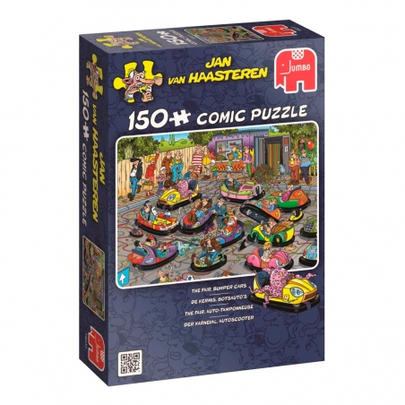 Puzzle comic 150 peças com ilustração The Fair Bumper Cars por Jan Van Haasteren da Jumbo, EAN 8710126190371 ref 19037