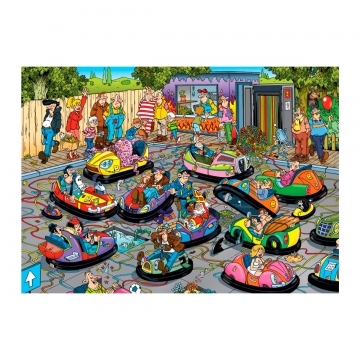 Puzzle comic 150 peças com ilustração The Fair Bumper Cars por Jan Van Haasteren da Jumbo, EAN 8710126190371 ref 19037 2