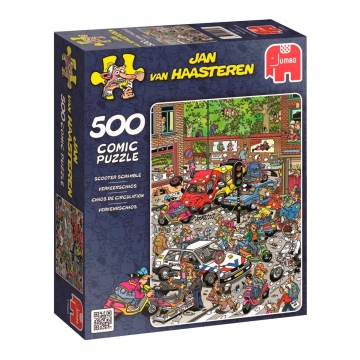 Puzzle comic 150 peças com ilustração Scooter Scramble por Jan Van Haasteren da Jumbo, EAN 8710126174654 ref 17465