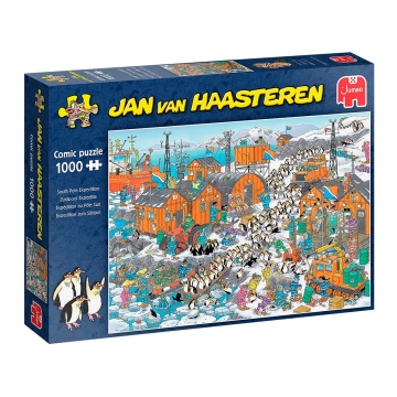 Puzzle comic 1000 peças com ilustração South Pole Expedition por Jan Van Haasteren da Jumbo, EAN 8710126200384 ref 120038