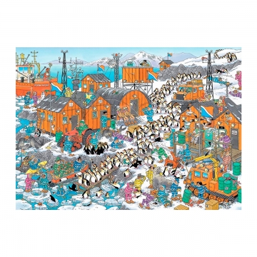 Puzzle comic 1000 peças com ilustração South Pole Expedition por Jan Van Haasteren da Jumbo, EAN 8710126200384 ref 120038 2