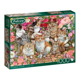 Puzzle 1000 peças com ilustração Floral Cats da coleção Falcon de Luxe da Jumbo EAN 8710126112465 ref 11246