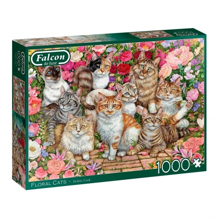 Puzzle 1000 peças com ilustração Floral Cats da coleção Falcon de Luxe da Jumbo EAN 8710126112465 ref 11246