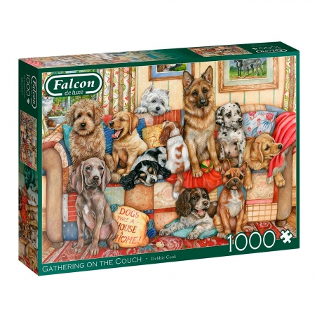 Puzzle 1000 peças com ilustração Gathering on The Couch da coleção Falcon de Luxe da Jumbo EAN 8710126112939 ref 11293