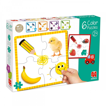 Puzzle 6 cores com 4 peças de cartão e 1 peça em madeira da Goula EAN 8410446534755 ref 53475